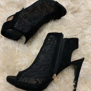 Jessica Simpson Lace Black Peep-toe Booties